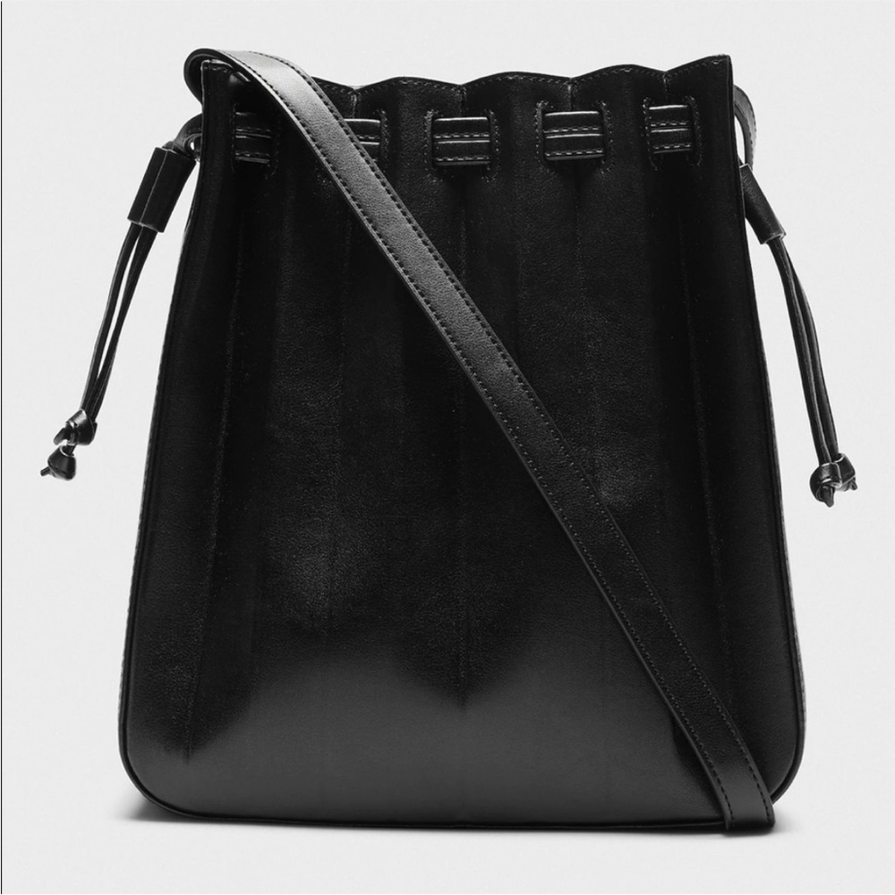 Banana Republic Black VEGAN LEATHER PLEATED Accordion BUCKET BAG